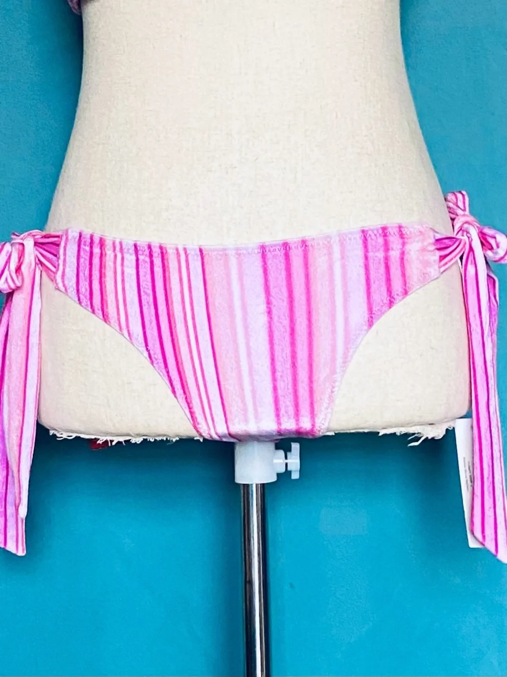 Frankies Bikinis Harlow Velvet Pink Stripe Bikini Bottom NWT L